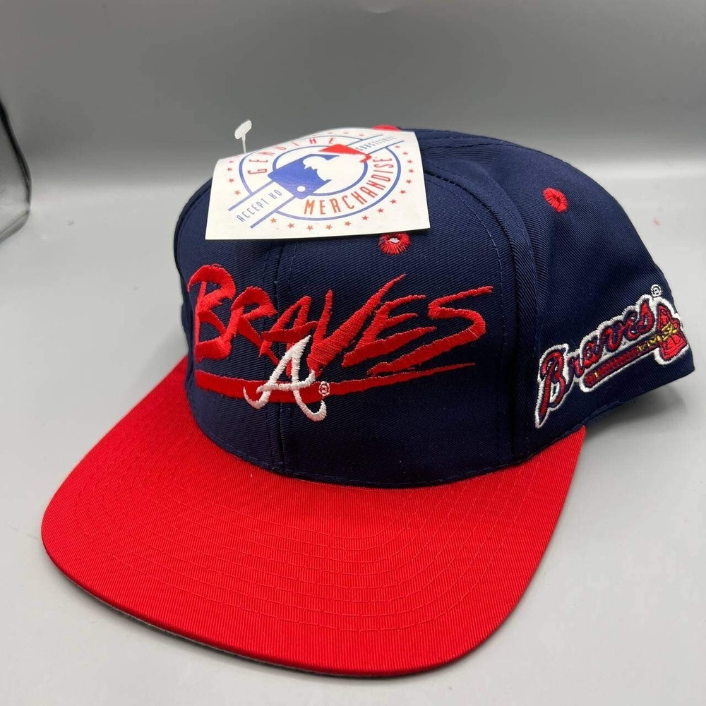 Vintage Atlanta Braves Hat Men Blue Red Signatures MLB Snap Back Cap New‎